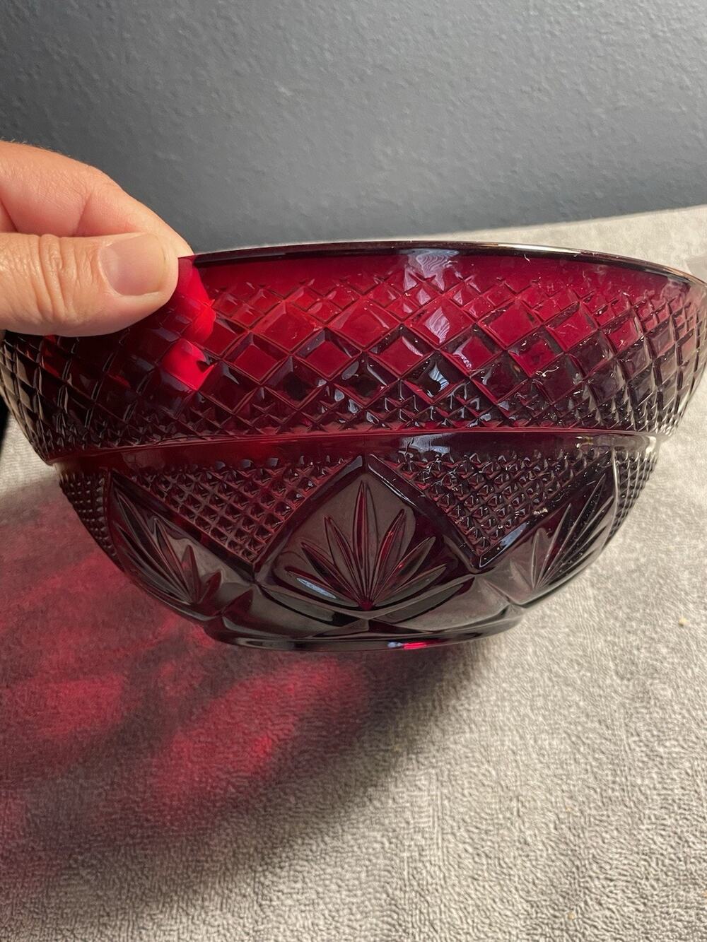 Cristal D’Arques Durand Antique Ruby Red Glass 10” Serving Salad Bowl France
